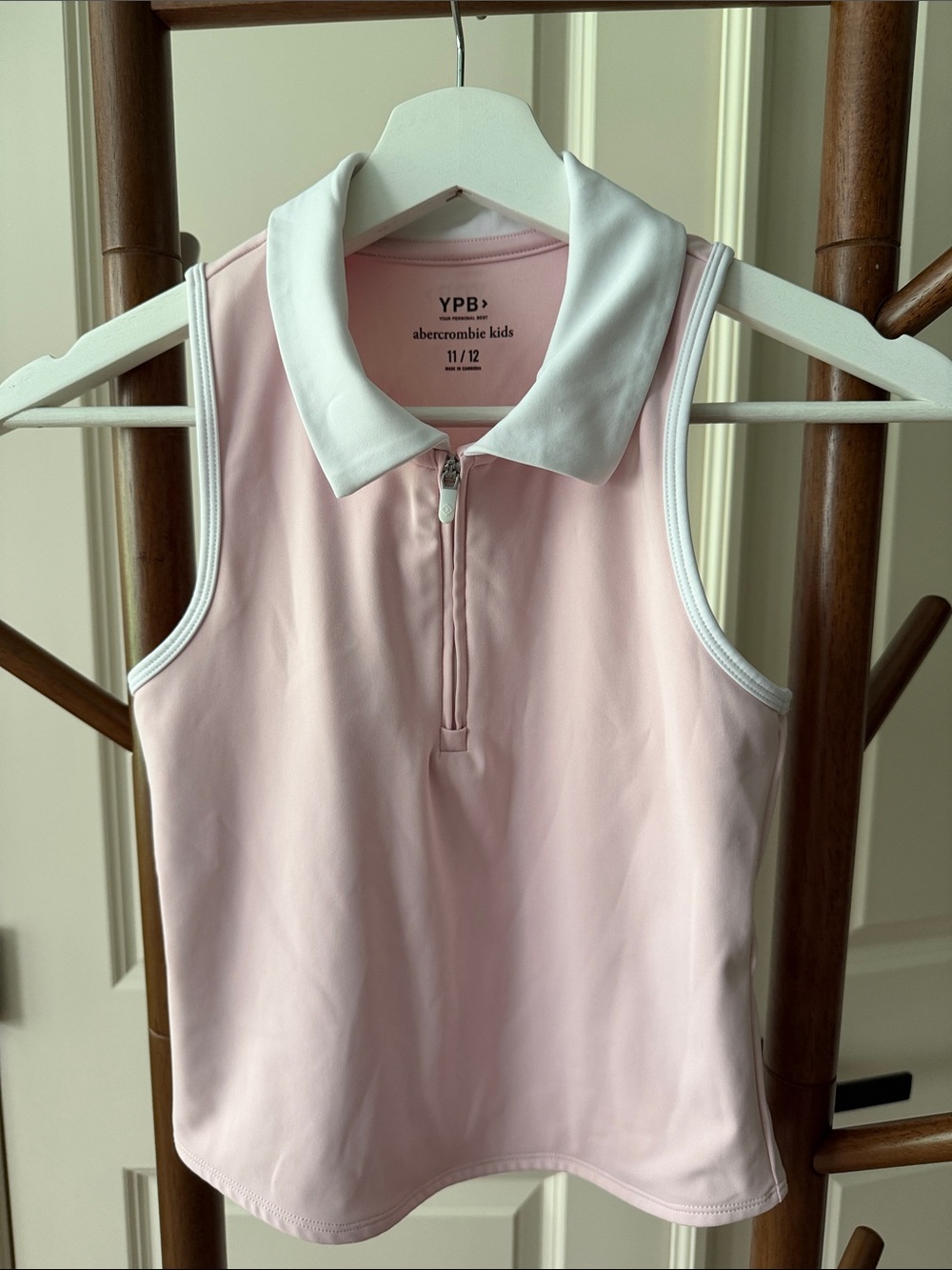 abercrombie kids Pink Sleeveless Zip Polo Tank with White Trim